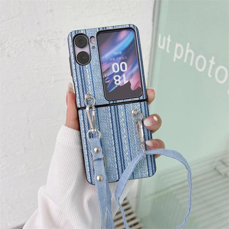 Applicable OPPO Find N2 Find diagonal strap denim mobile phone case lanyard anti-drop folding protective cover