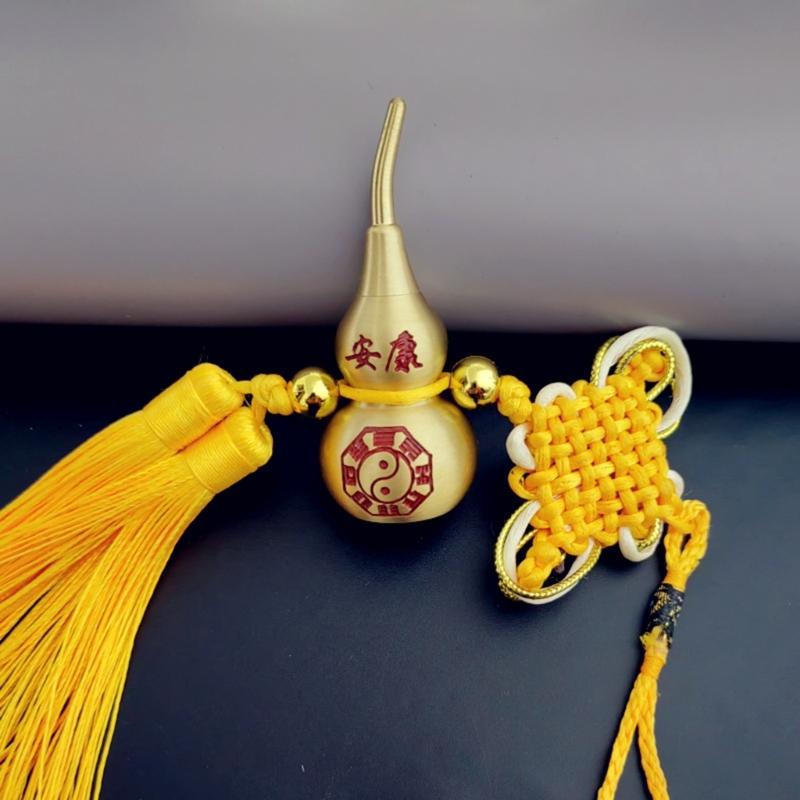 Copper Gourd and Chinese Knot Tassels Pendant Charm For Home Car Decors Amulet With Auspiciously Fengshuis Symbolism