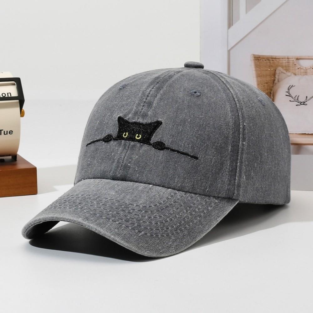 Cartoon Cat Embroidery Baseball Cap Visor Adjustable Baseball Hats Washed Cotton Sunscreen Hats серый
