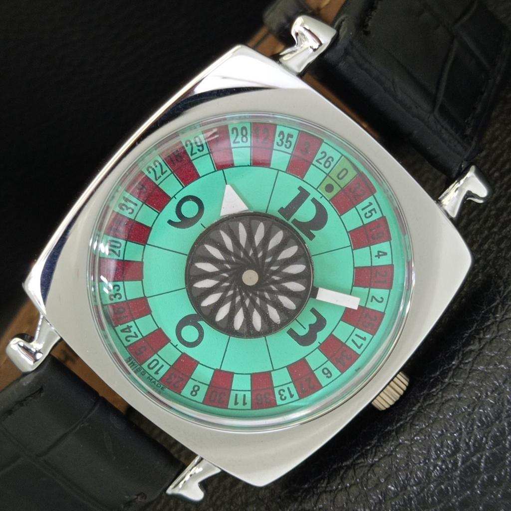 

HAND-WINDING SWISS MENS VINTAGE POKER FACE REFURBISHED SEA GREEN WATCH a700948-5 R205a-a700948