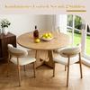Modular Round Dining Table Set with 1 Table and 2 Chairs, Table Top MDF with Oak Veneer, Chairs Made of Solid Oak Veneered In Natural Wood Color
