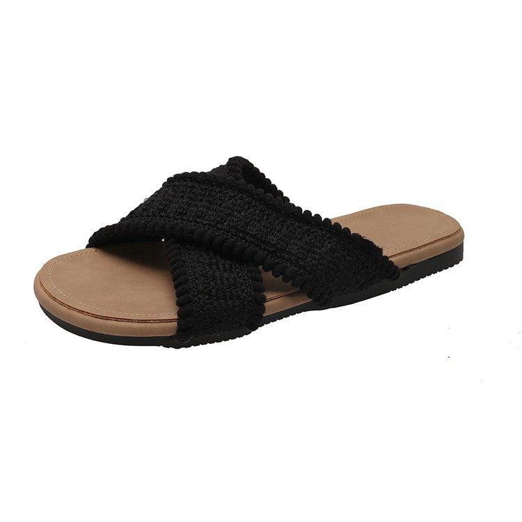 Roman woven cross slippers 2025 summer gentle fairy bohemian vacation beach slope heel cool slippers
