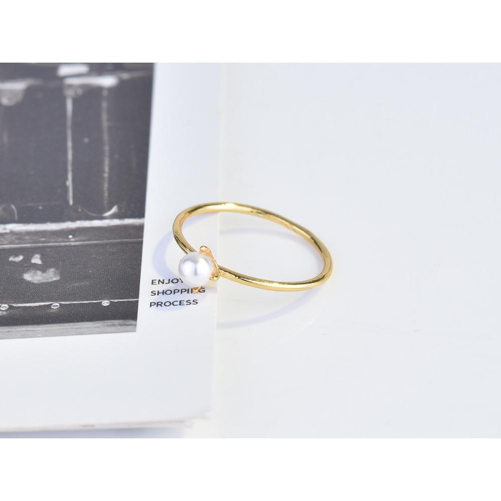18k Gold Plated Mini Pearl Ring for Women Elegant Engagement Wedding Band Stackable Pinky Ring
