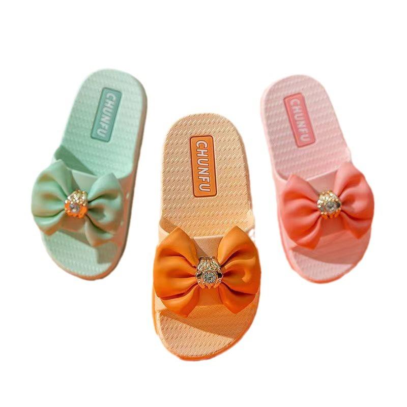 PVC children's slippers summer girls cool slippers cute bow medium children's home soft bottom slippers