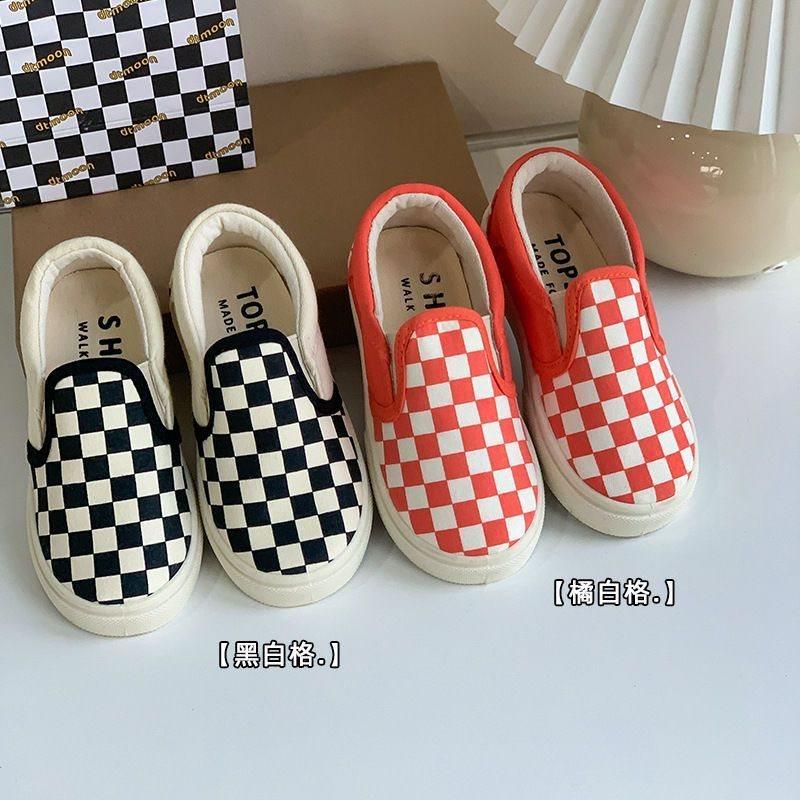 Spring and Autumn Children Pedal Black and White Canvas Shoes, Boys and Girls Soft-soled Breathable Checkerboard Shoes, Baby Shoes