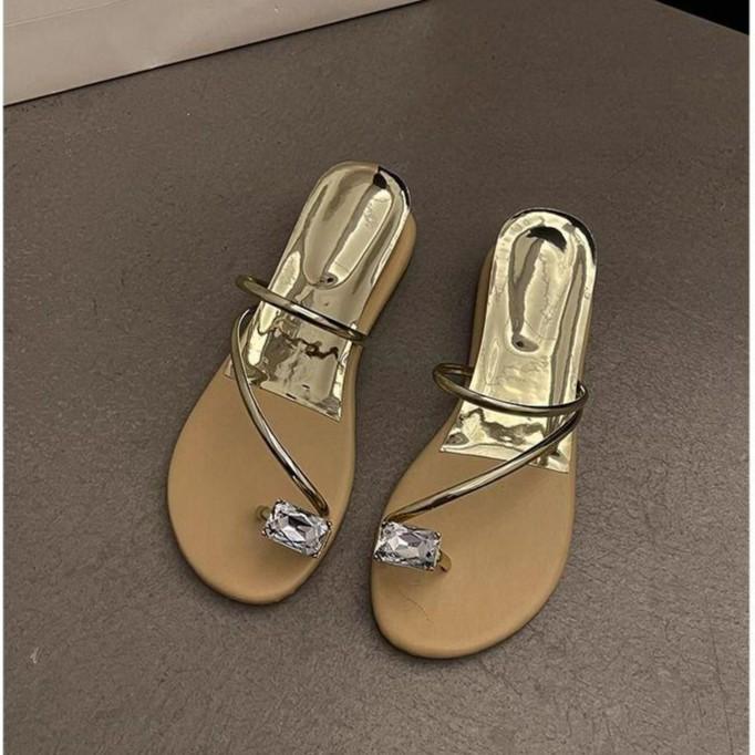 

Sandals women s new rhinestone toe fairy summer wear beach temperament women s sandals open toe 39 золотой