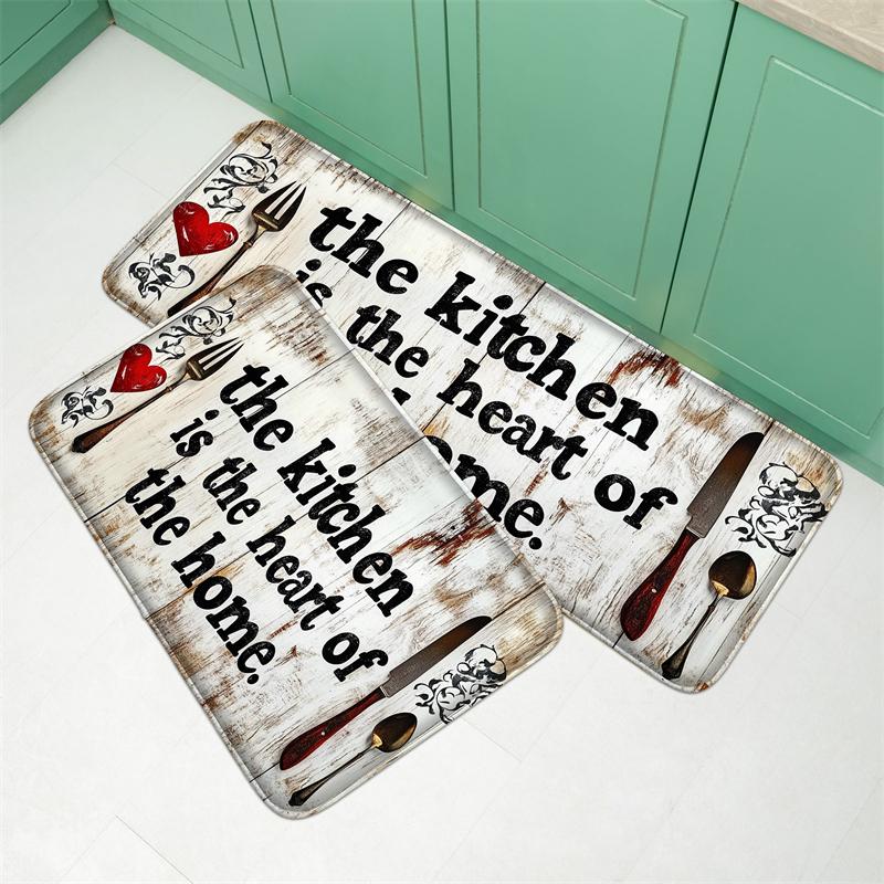 1of tableware pattern flannel kitchen floor mat, entrance door mat, bedroom absorbent door mat, living room floor mat, hand wash