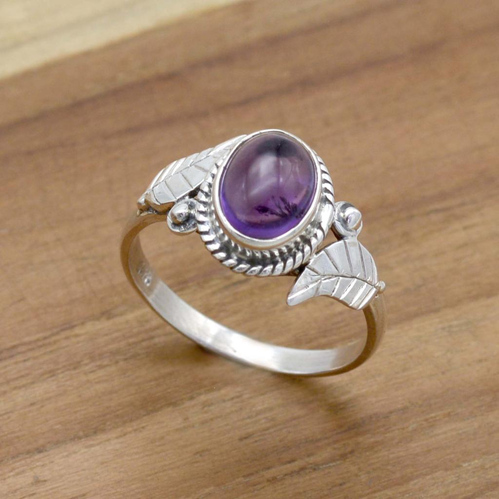 Natural Amethyst 925 Sterling Silver Ring, Oval Gemstone Women Handmade Ring Jewelry,  Sterling Silver Artisan Ring Unique Jewelry,