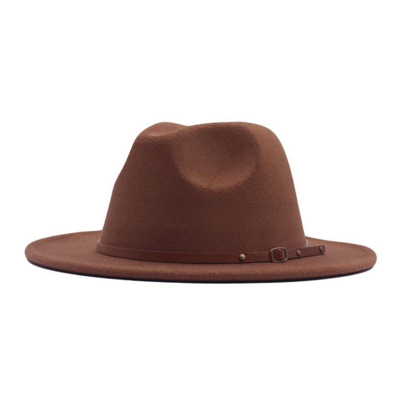 Europäischer, amerikanischer Herbst- und Winter-Kaffeefarbe Jazzhut Kinder Britischer Retro-Flachkrempen-Wollhut Filzhut Vielseitiger Mode-Hipster Zylinder