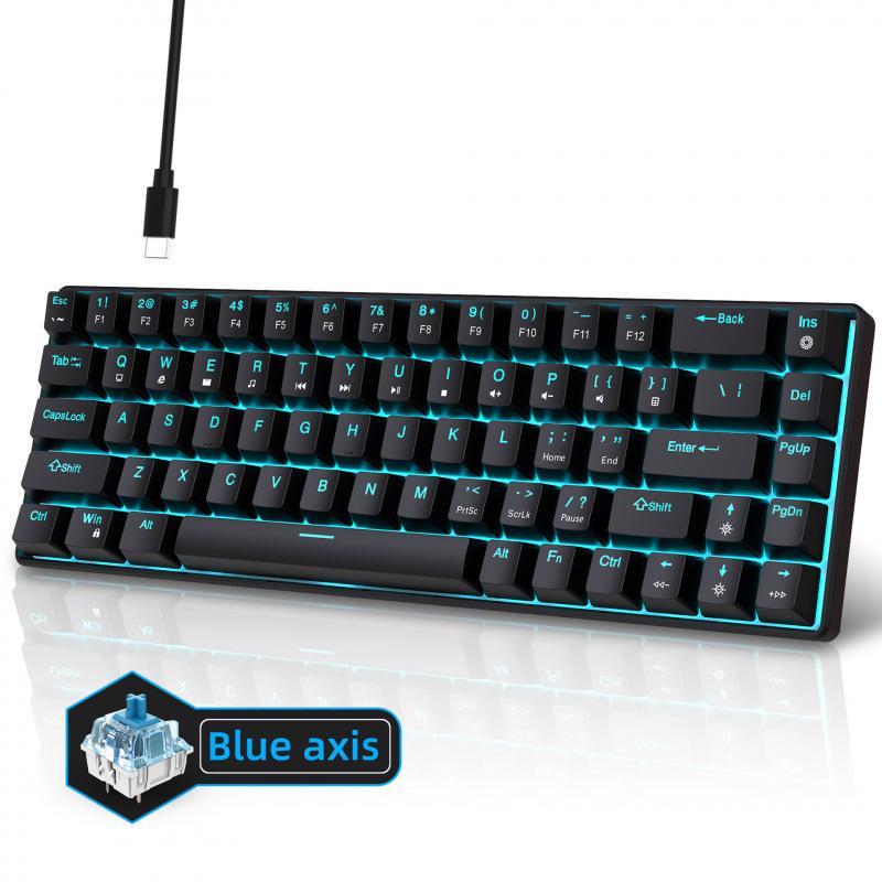 68-Key Wired Mechanical Gaming Keyboard - Hot-Swappable Blue Switches, Dual-Color Injection Keycaps, Ice Blue Backlight