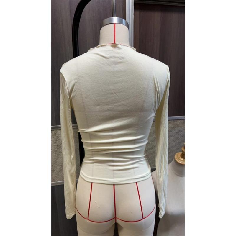 Solid Color Slim Fit Long Sleeved T-shirt for Women's Top