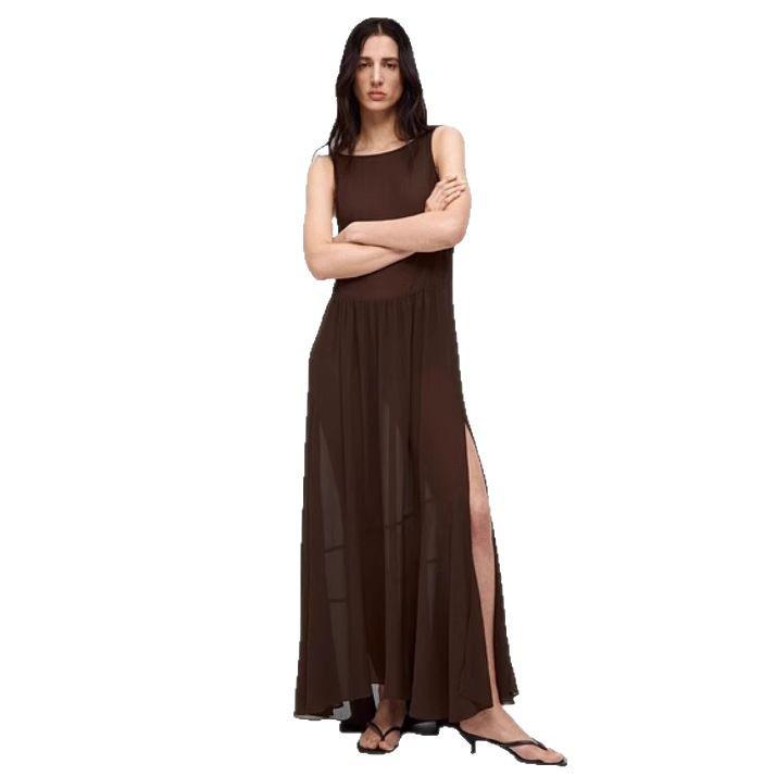 2025 European & American Style Sleeveless Backless Chiffon Long Dress - French-Inspired Spring Fashion