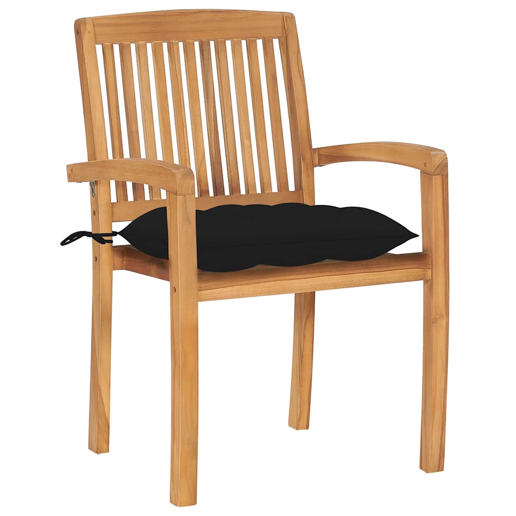 Stackable Garden Chairs with Cushions 6 pcs Solid Teak Wood