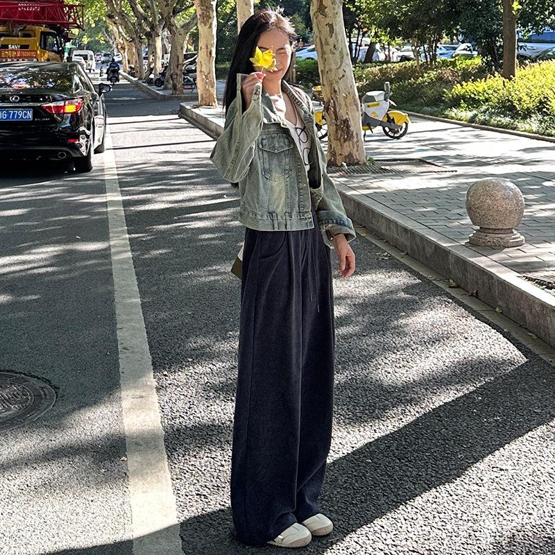 Wide-leg Pants Women's Autumn and Winter New High-waisted Loose Straight-leg Small Casual European Cotton Velvet Pants