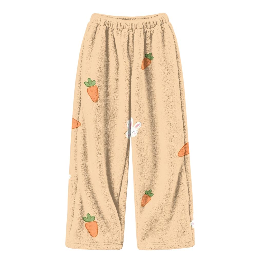 Girls' Casual Flannel Pants Warm Loose Fit Printed Bottoms for Cozy Everyday Wear