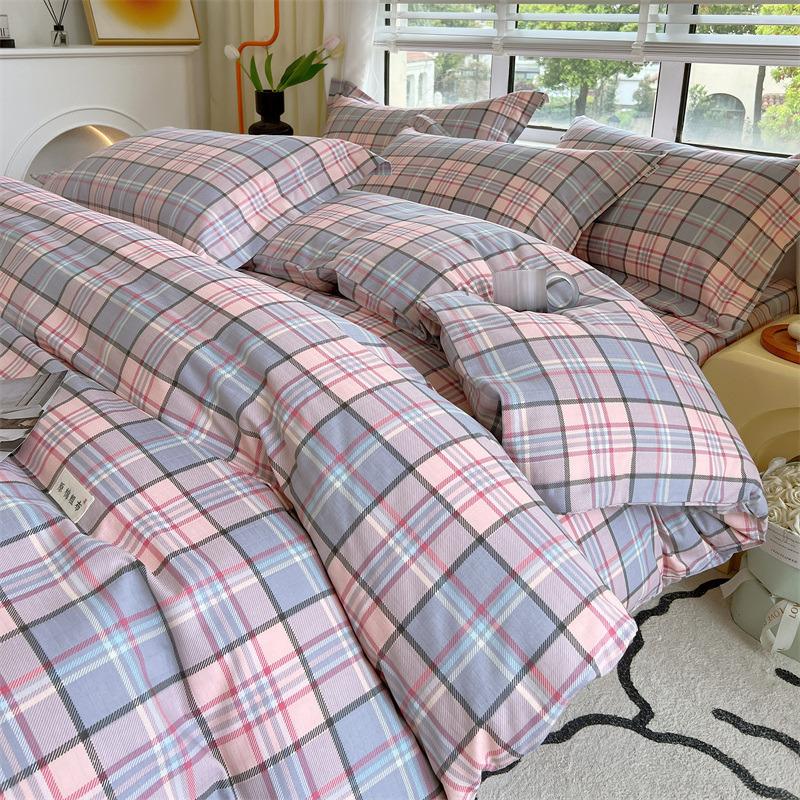 Set de pat din bumbac din patru piese, set din trei piese de husă de pilota de dormitor din bumbac pur și cearșaf de pat