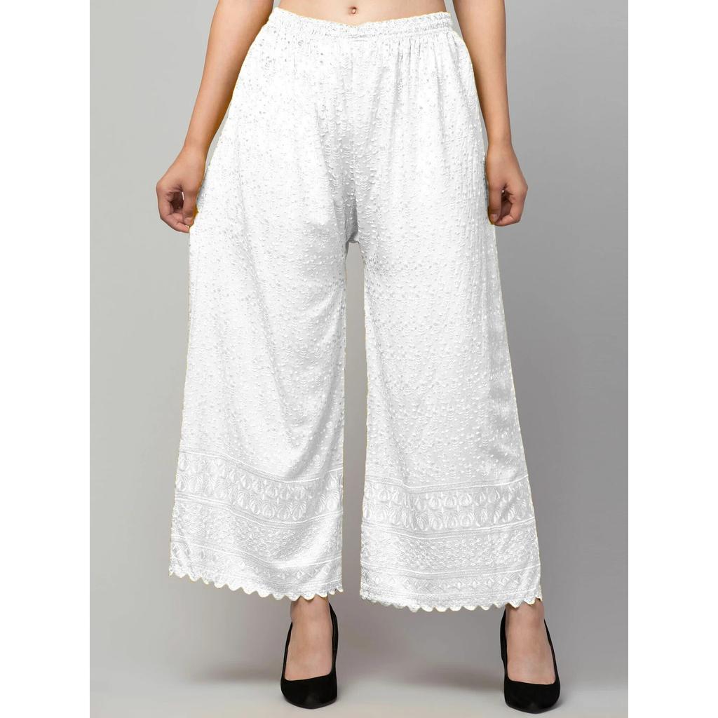 Designer Bollywood Relaxed White Trouser Indian Women Casual Wear Palazzo Dress