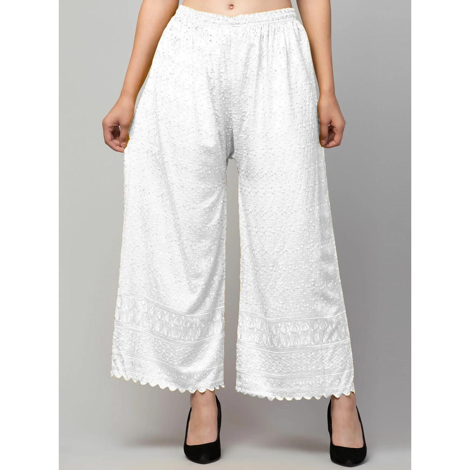 Designer Bollywood Relaxed White Trouser Indian Women Casual Wear Palazzo Dress S