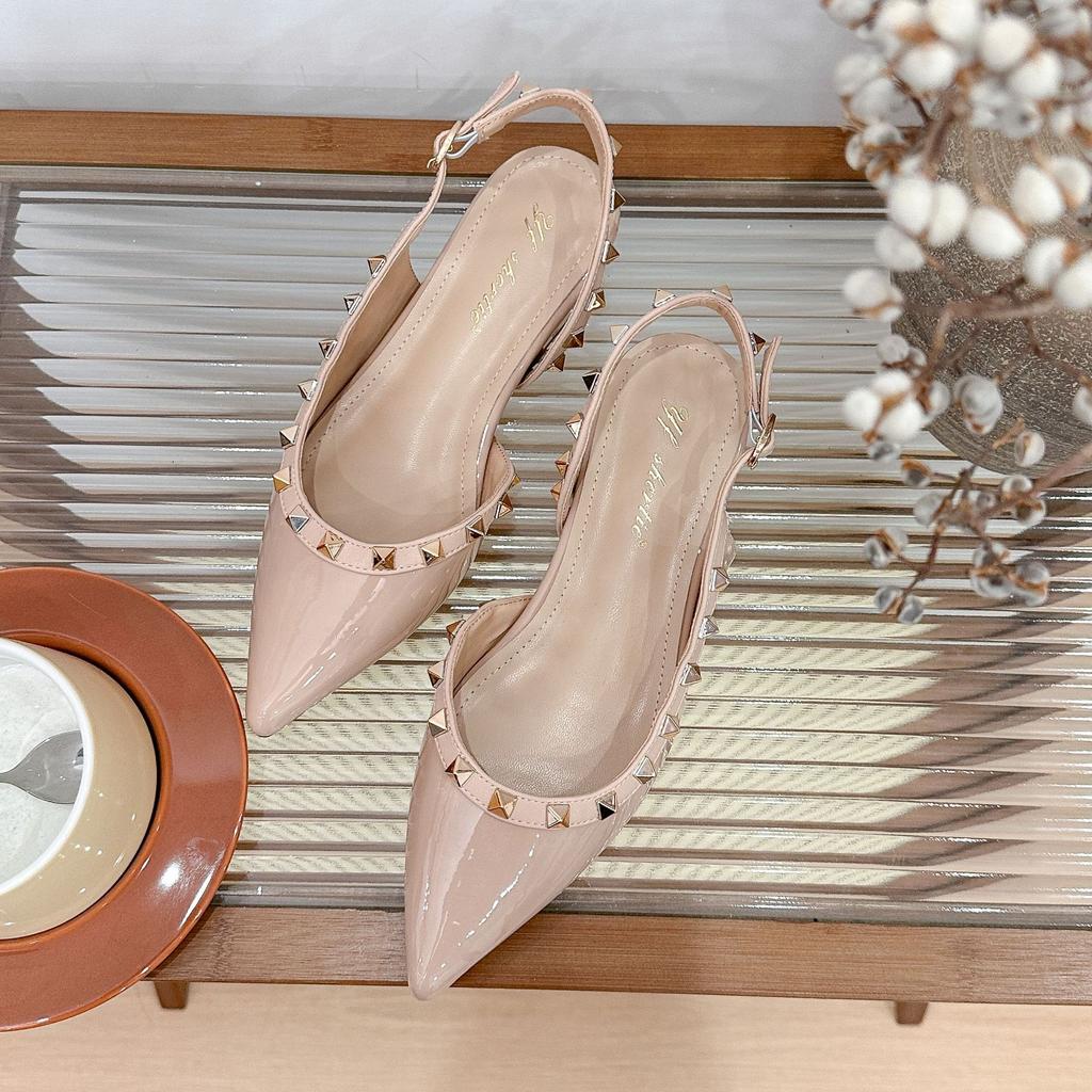 Höhenzunahme 5cm Lack Nieten Keilsandalen Damen Oberbekleidung 2025 Sommer neu sexy spitz Riemchen hinten Pantoletten