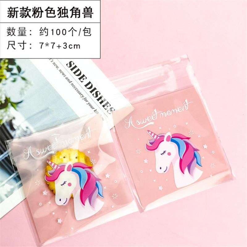 100 Pcs 7x7+3cm Plastic Cartoon Self-Adhesive Bag Bakery Packaging Cookie Snack Candy Bags For Wedding Party Gift