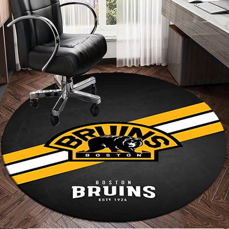 1PC Bruins Emblem hockey Round Rug, Non-slip Chair Mat, Home Decor, Circle Carpet Perfect for Office, Bedroom, Living Room,Christmas gift