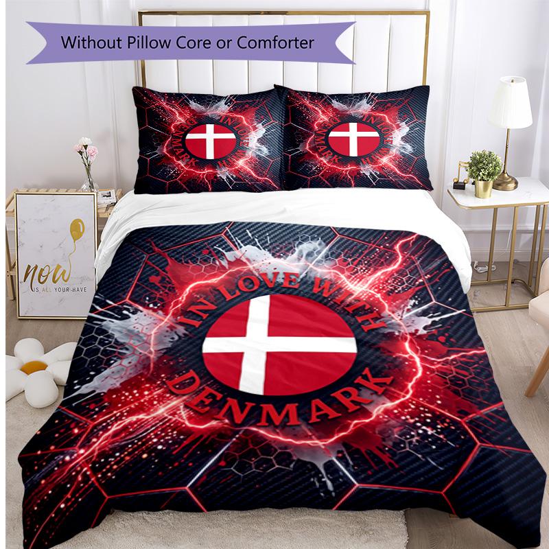 Denmark Football Printed Bedding 3 Piece Set Cozy Breathable Bed Cover Set as Housewarming Holiday Gift