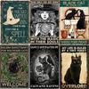 Vintage Hexe Frau Schwarze Kunst Poster Halloween Schwarze Katze Schild Metall Blechschilder Wand Heimdekor Schlafzimmer Badezimmer Raum Kaffee