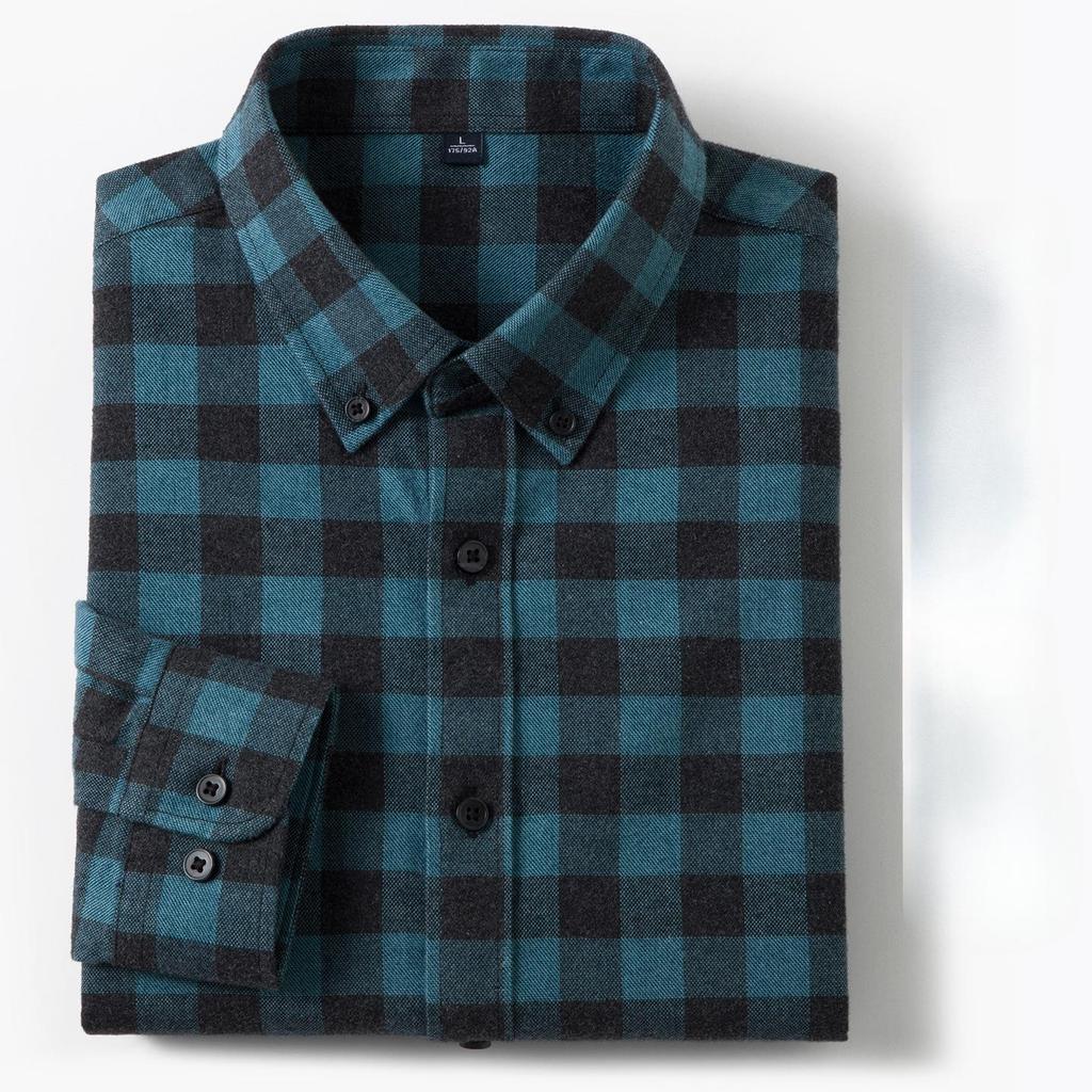 New In Shirt Plaid 100%cotton Brushed Long Sleeve Shirts for Men Slim Fit Casual Tops Hight Quality Designer Vintage Clothes