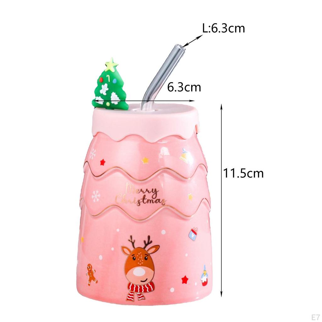 400ml Weihnachtstasse mit Saugrohr, Dekorative Kaffee-Milch-Tee-Tassen, Tasse in Baumform,