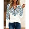 Women's Creative Printed Zipper Long-sleeved T-shirt, Breathable, Soft and Comfortable, Suitable for All-year-round Casual Wear
