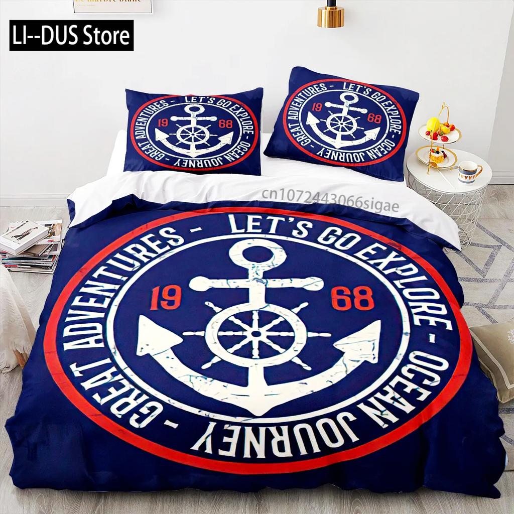 Set Biancheria da Letto Anchor Marine Oceano Mare 3D Copripiumino Set Piumone Biancheria da Letto Singolo Gemello Regina Re Singolo Blu Nave Imbarcazione Bambini