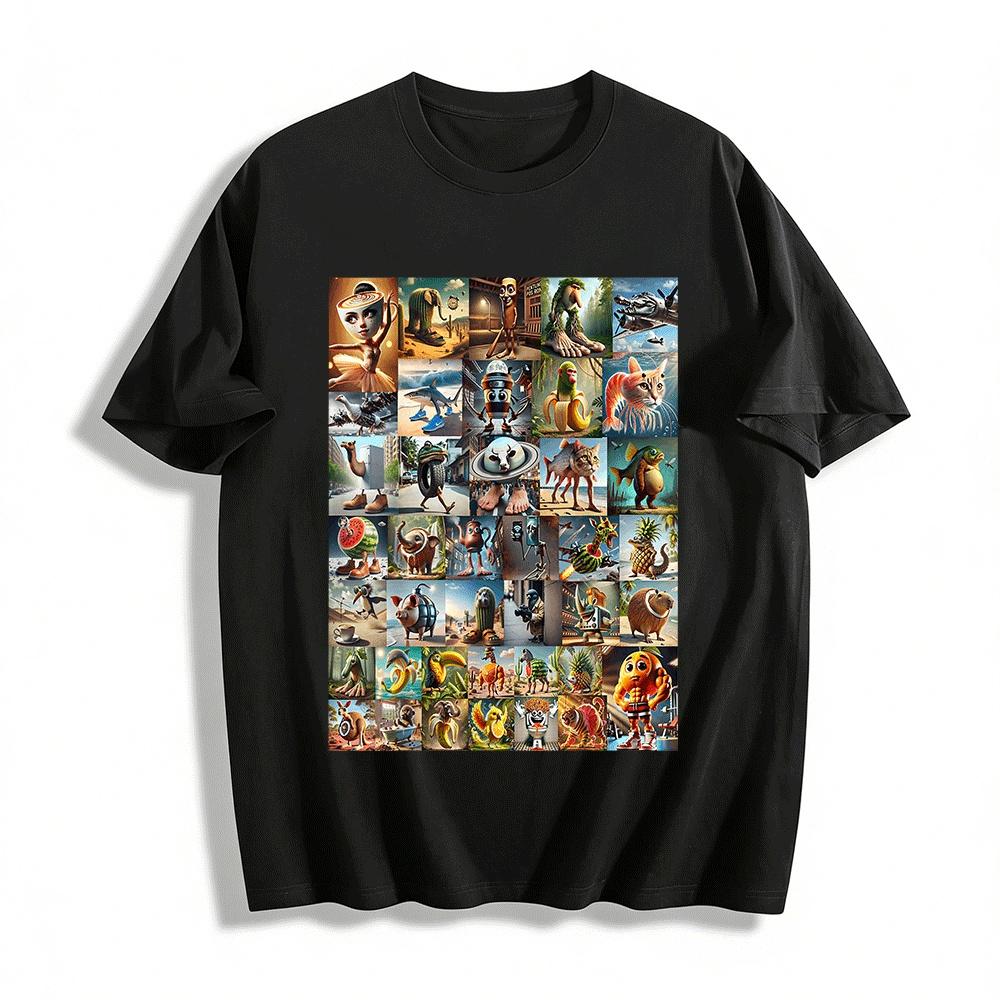 Anthropomorphic Animal & Object Mashup Graphic Casual Tee Pure cotton T-shirt XXS