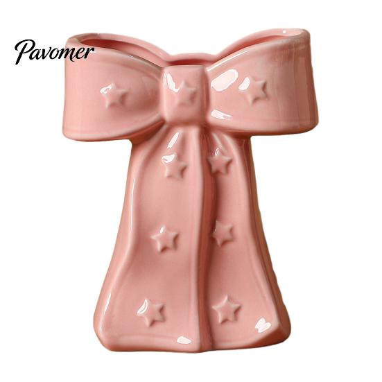 Dried Flower Holder Ceramic Bow Vase with Star, Decorative Flowers Vase, Creative French Style Arrangement for Living Room Table Centerpiece