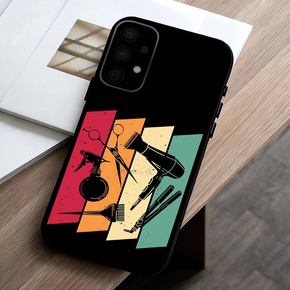 Barber Shop H-Hair Stylist Salon ART Phone Case For Samsung Galaxy A73,A72,A71,A70,A53,A52,A51,Soft Silicone Black Cover