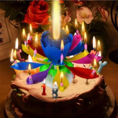 Music Birthday Candle Mix Color Lotus Rotating Play Music Birthday Song 30PCS