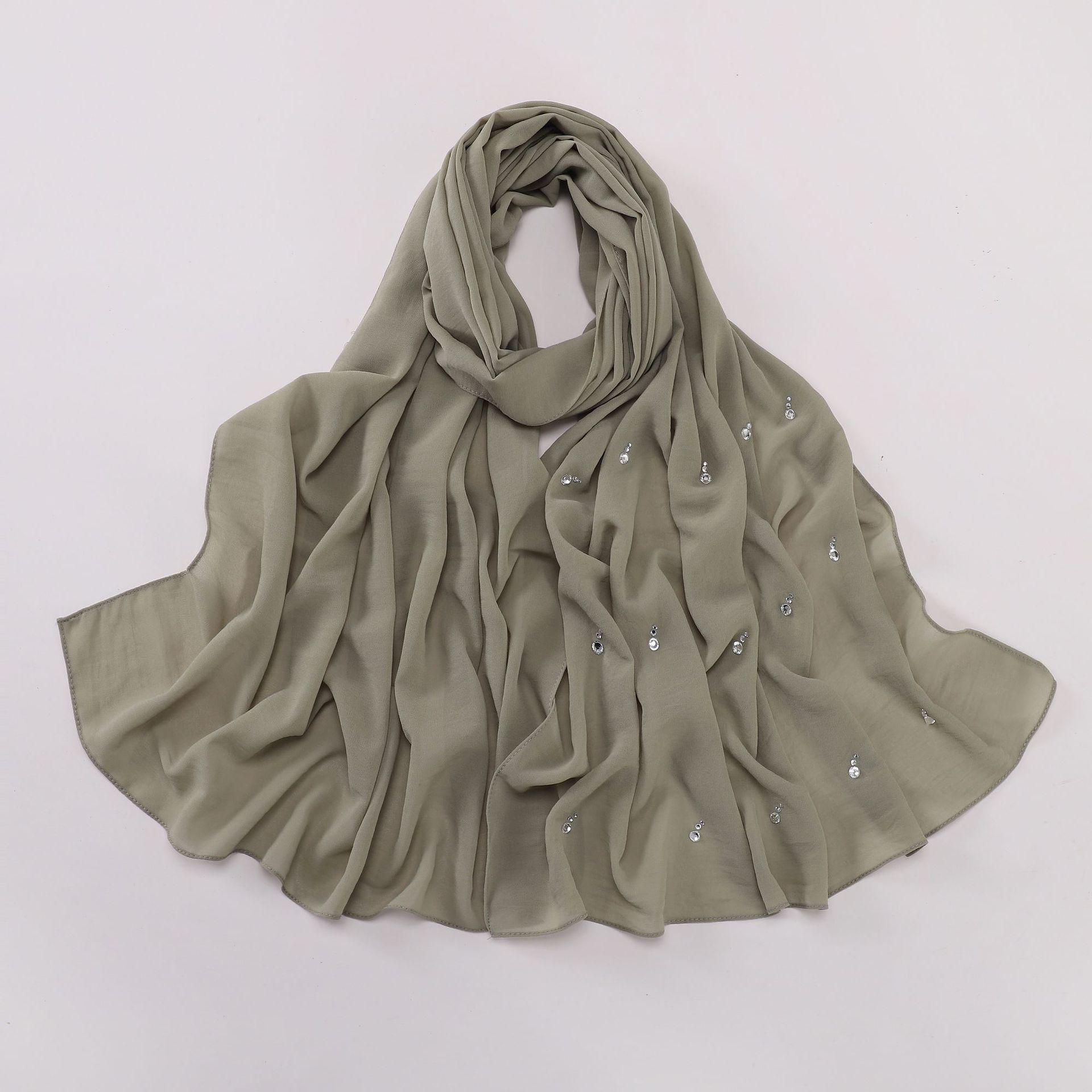 

Хиджаб из жемчужного шифона с каплями воды и бриллиантами - шарф в ближневосточном и малазийском стиле 175 cm