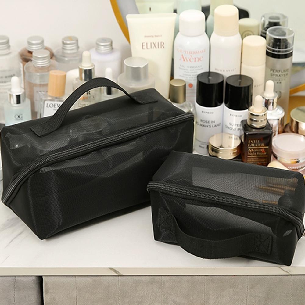 Transparent Mesh Cosmetic Bag Zipper Toiletry Organizer Nylon Makeup Bags Multifunctional Women Cosmetic Storage Pouch Lipstick