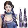 Twin Ponytail Wig, Braided Hairpiece, 45cm, for Cosplay and Dance, Set of 2, One-Touch Attachment (Purple)