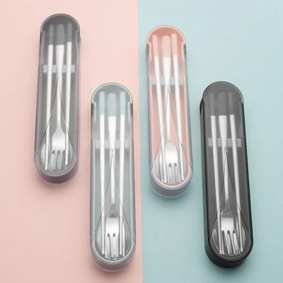 3Pcs 304 Stainless Steel Portable Cutlery Spoon Fork Chopsticks Student Travel Korean Style Portable Cutlery Set Kitchen Supplie
