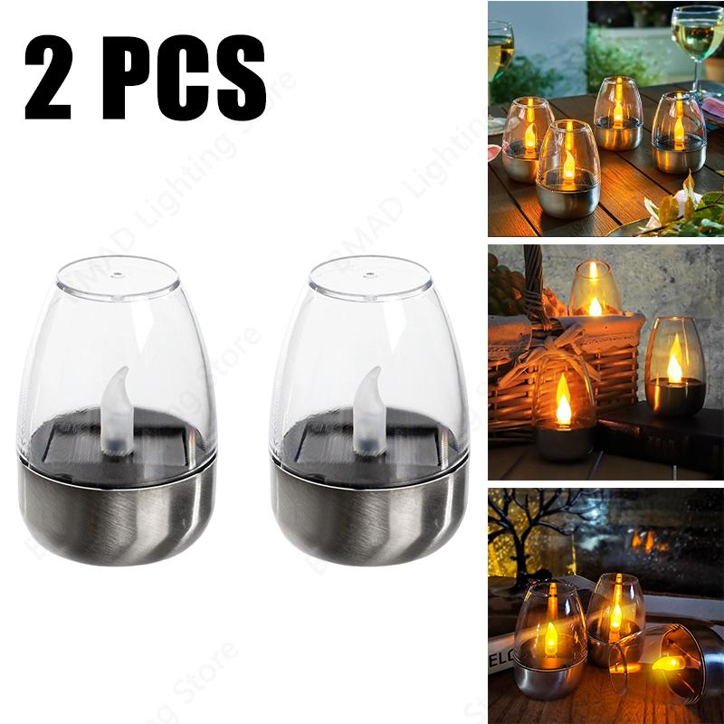 Solar Powered Flameless Candles Outdoor Waterproof LED Night Lights For Garden Wedding Party Decor Holiday Atmosphere Lamp