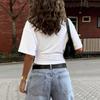 Women Y2k Solid Color Crew Neck Batwing Cinched Waist Loose Short Sleeve T Shirt