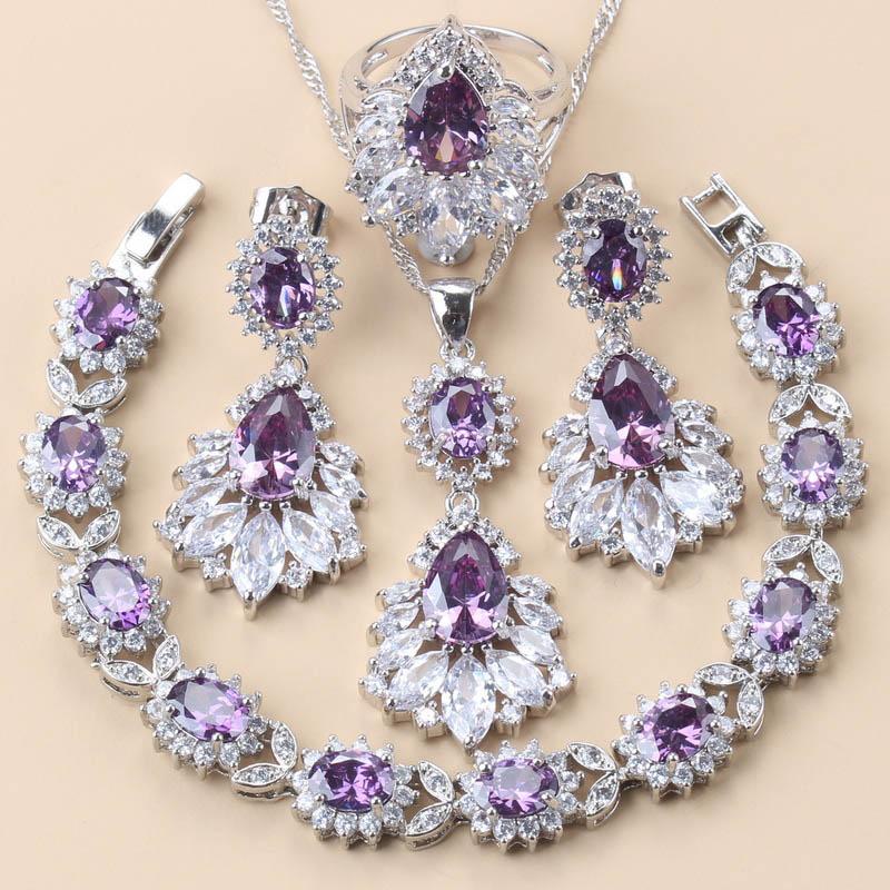 New   Big Necklace Jewelry Green Zircon Long Earrings Sets For Women Set Wedding Ring Bracelets Free Shipping