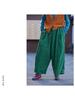 Spring Artistic Retro Forest Green Loose Linen Double-Layer Elastic Waist Pants