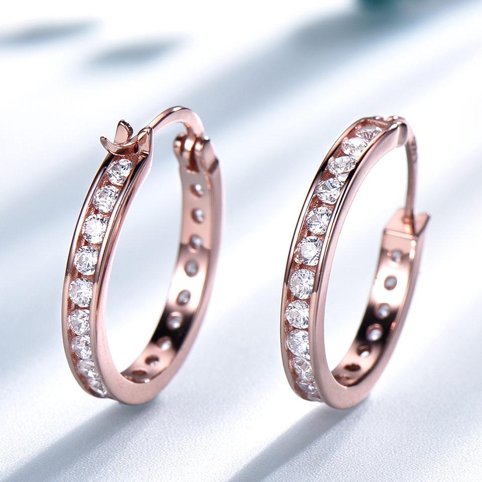 

Серьги-кольца из белого циркония на заказ, модные ювелирные изделия, розовое золото, женская мода, серьги-кольца из серебра 925 пробы розового золота