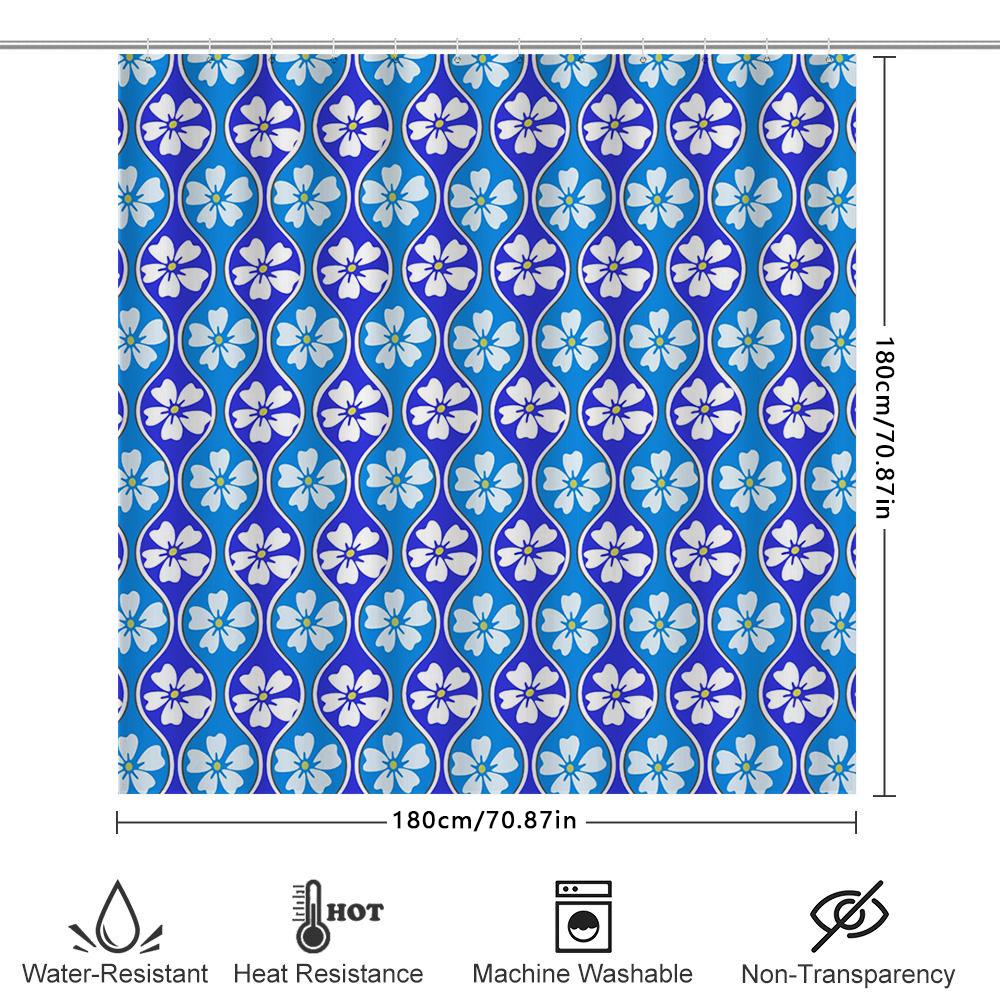 Blue and White Flower Pattern Shower Curtain Waterproof Bathroom Decor Modern Print 3D Fabric Bath Mat Rug Non-slip Microfiber T