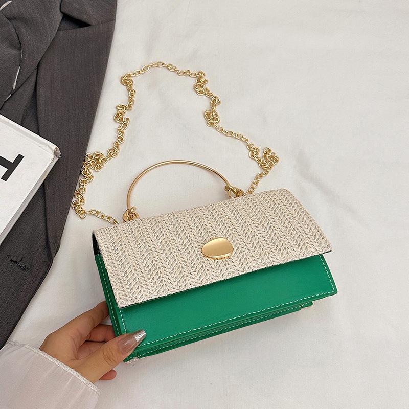 Hot Sale Vintage Woven Top Handle Bag Beige Orange Flap Shoulder Handbag With Chain For Women Daily Commute Work Satchel
