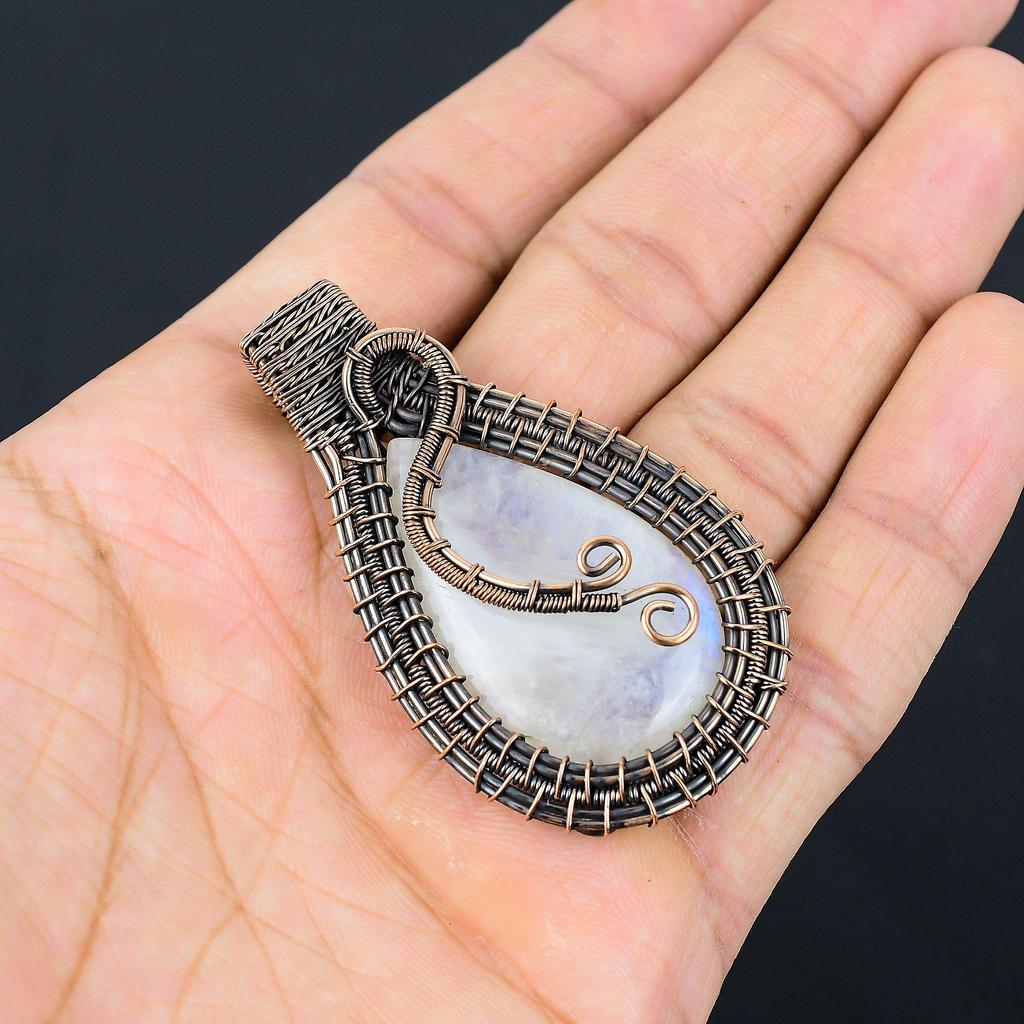 Moonstone 999 Copper Wire Wrapped Pendant, Handmade Gemstone Pendant, Gift For Mom Antique Jewelry