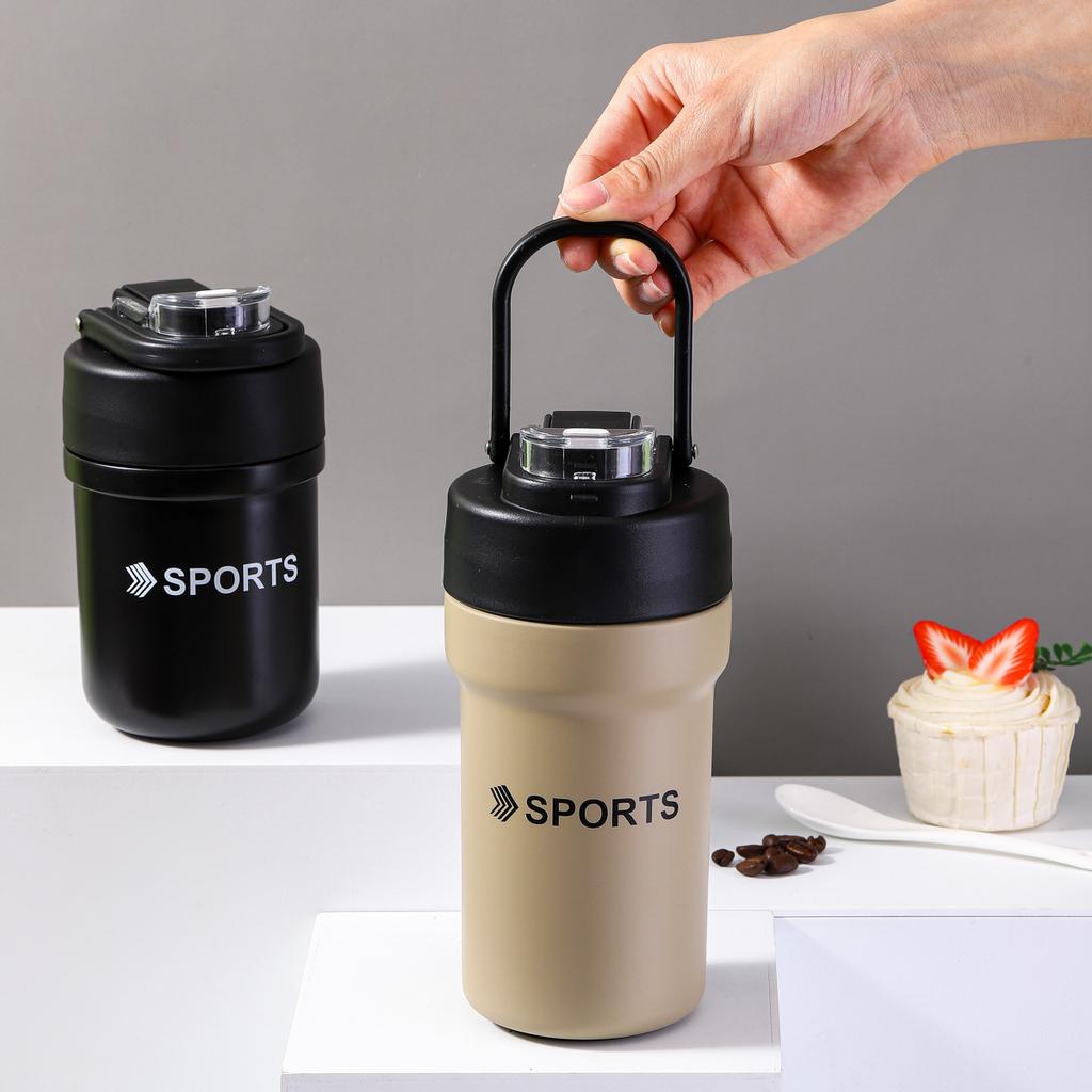 Stahl Thermosbecher Großer Deckel Tragbar Sport Wasserbecher Outdoor Bergsteigen Radfahren Wasserflasche Langlebig Langlebig