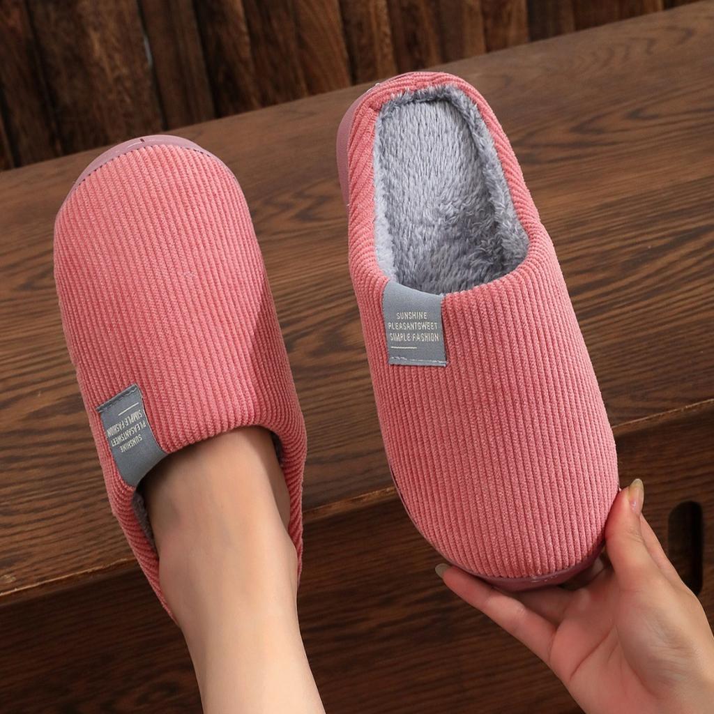 Classic Side Label Corduroy Cotton Slippers Solid Color Home Interior Slippers Simple Home Slippers