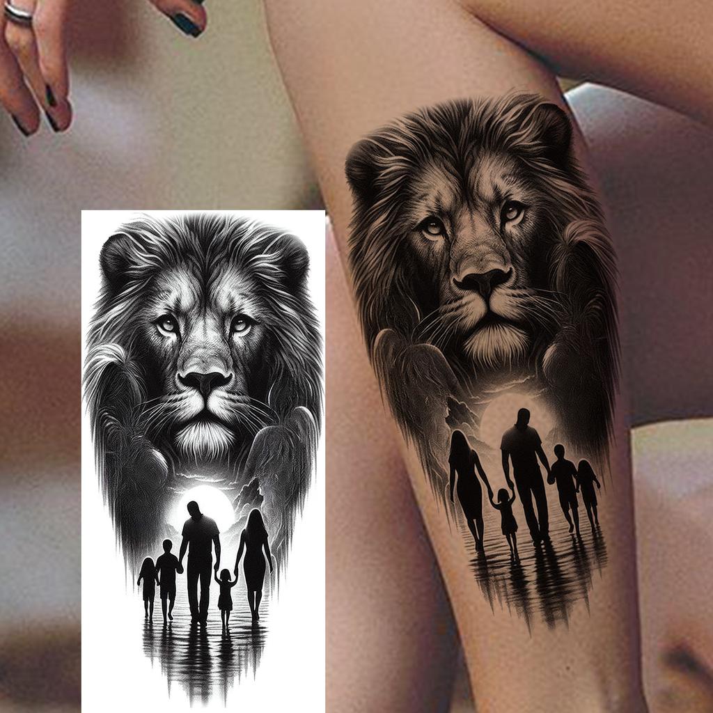 1 Sheet Creative Lion Tiger Family Temporary Tattoos Realistic Eagle Owl Animals Tatoos Waterproof Fake Tattoo Sticker Last Long